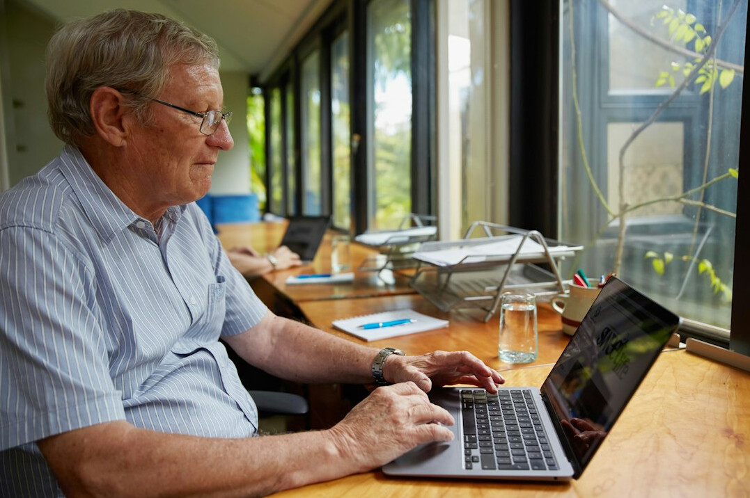 senior using computer